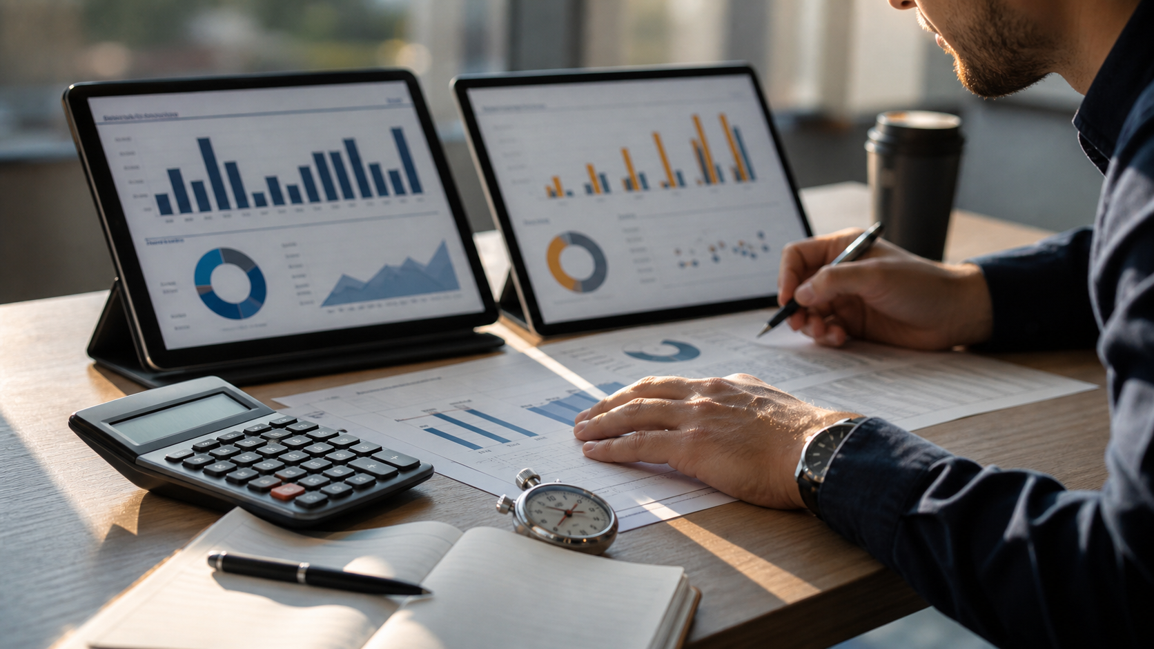 A marketer comparing charts, costs, and timing across campaign workflows.
